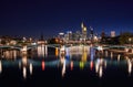 Frankfurt skyline and river Main at night Royalty Free Stock Photo
